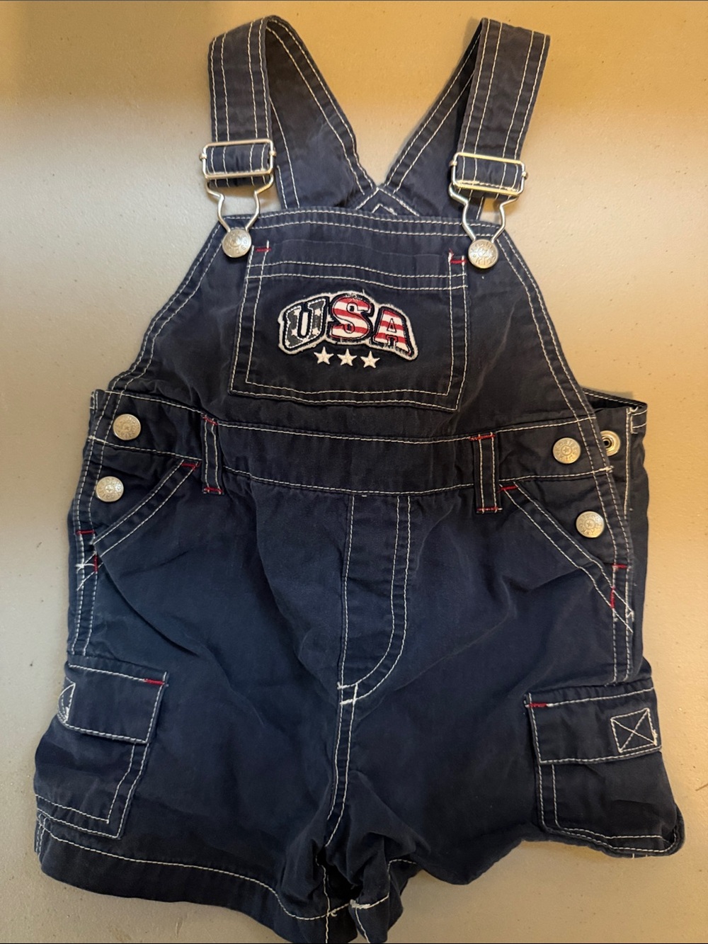 Koala Kids Navy Short Overalls with USA Embroidery